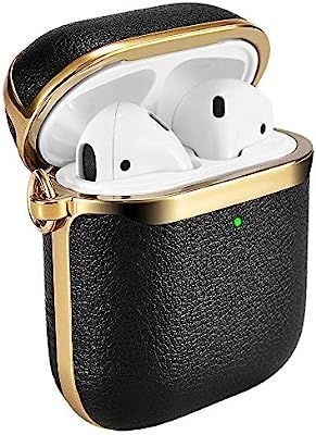 AirPods Case Cover, ICARERSPACE Portable Black Leather Protective Cover Case with Carabiner for A... | Amazon (US)