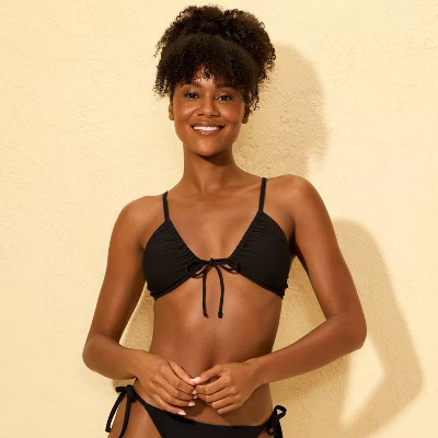 Women's Ribbed Tie-Front Bralette Bikini Top - Shade & Shore™ Black L | Target