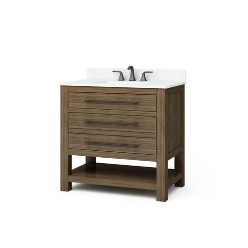 allen + roth Kennilton 36-in Gray Oak Single Sink Bathroom Vanity with Carrera White Engineered S... | Lowe's