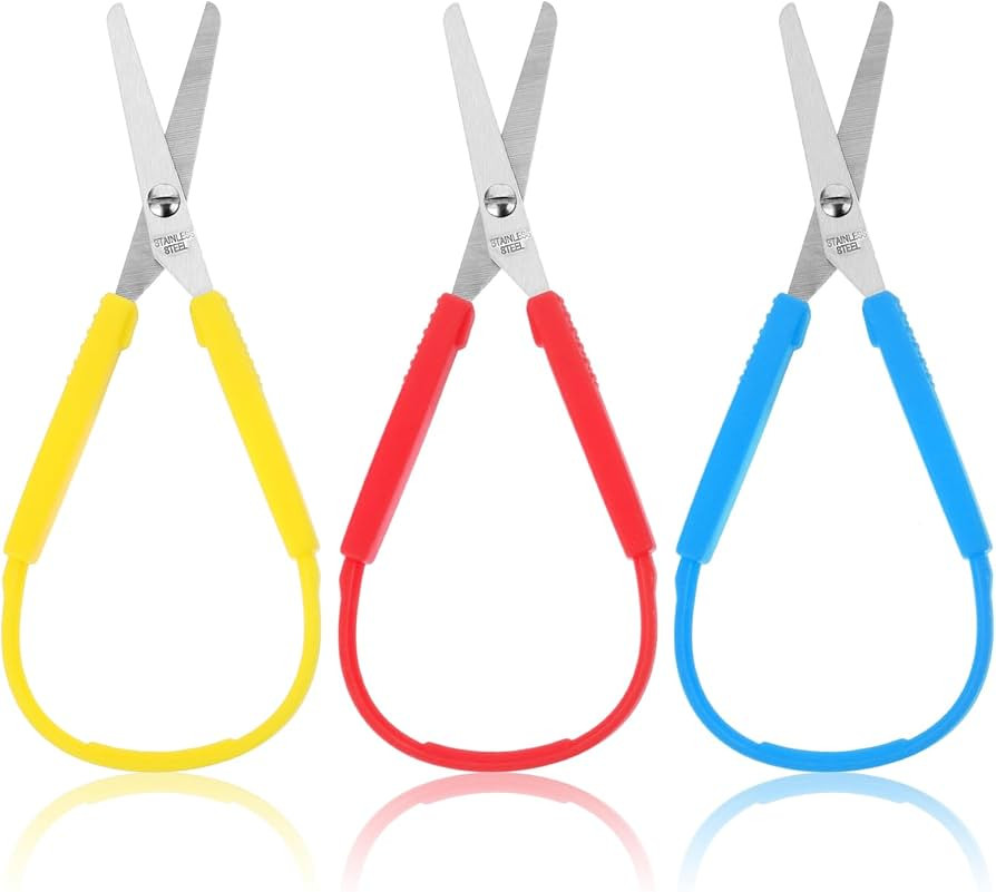 Ouligay 3Pcs Mini Loop Scissors Adaptive Scissors Colorful Grip Scissors Loop Handle Self-Opening... | Amazon (US)