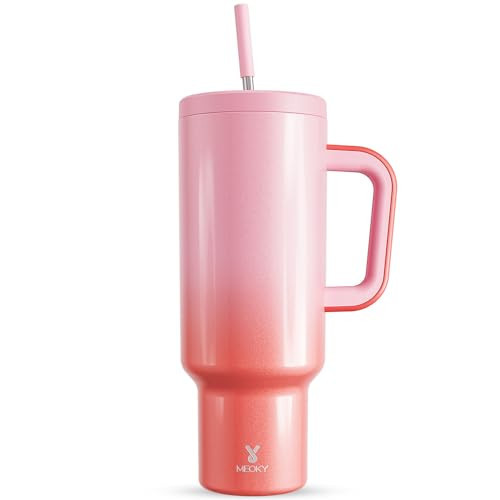 Meoky 50 oz Tumbler with Handle, Tumbler with Lid and Straw, Insulated Stainless Steel Travel Mug, 100% Leak-proof, Keeps Cold for 36 Hours or Hot for 12 Hours (Flamingo) | Amazon (US)