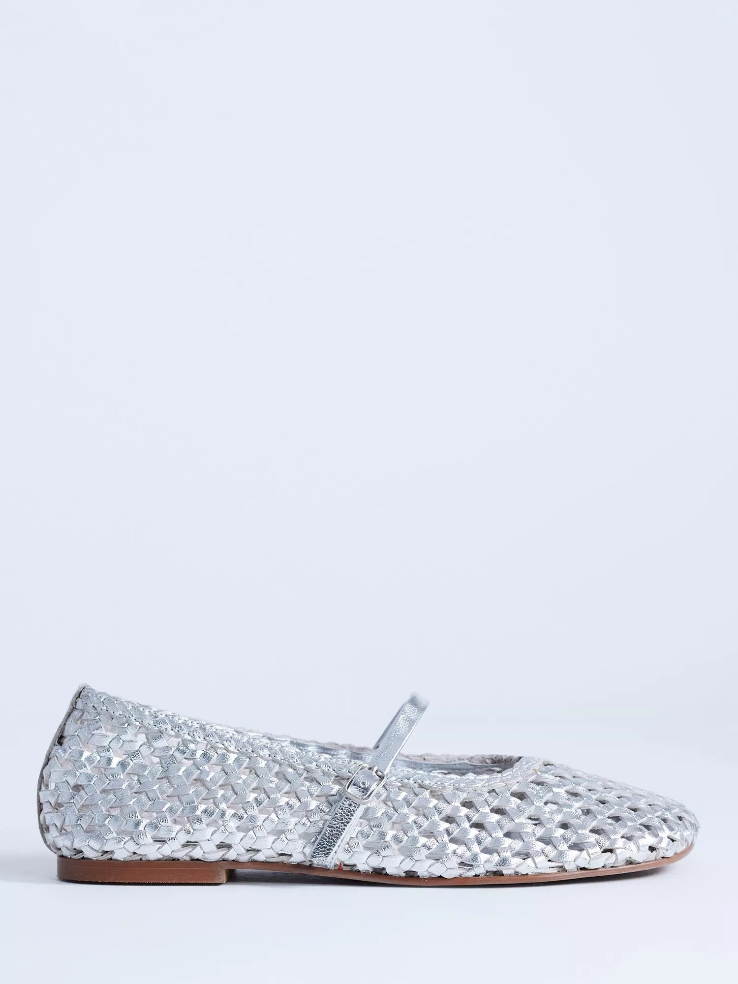 Topshop Bobbi Woven Leather Mary Jane Ballerina Pumps, Silver | John Lewis (UK)