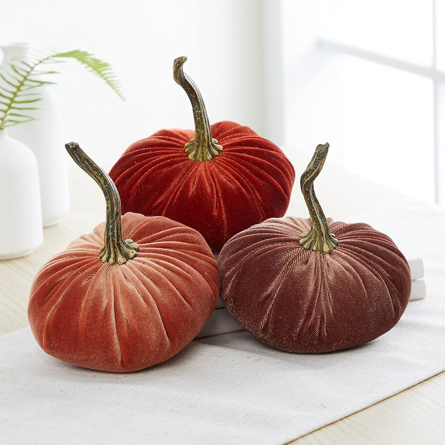 Small Velvet Pumpkins Set of 3, Handmade Home Decor, Holiday Mantle Decor, Fall Halloween Thanksg... | Amazon (US)