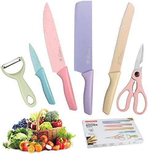 6 Pieces Colored Kitchen Knives Sets with Gift Box, Non-Stick Blades with High-Grade Stainless St... | Amazon (US)