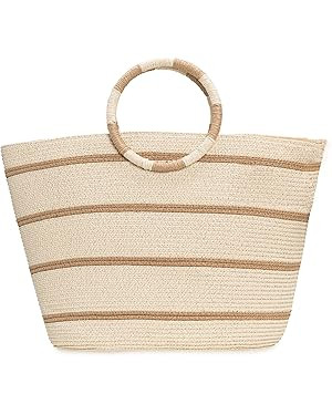 Beach Bags for Women Straw Tote Bag Summer Beach Bag Large Woven Straw Tote for Vacation Holiday | Amazon (US)