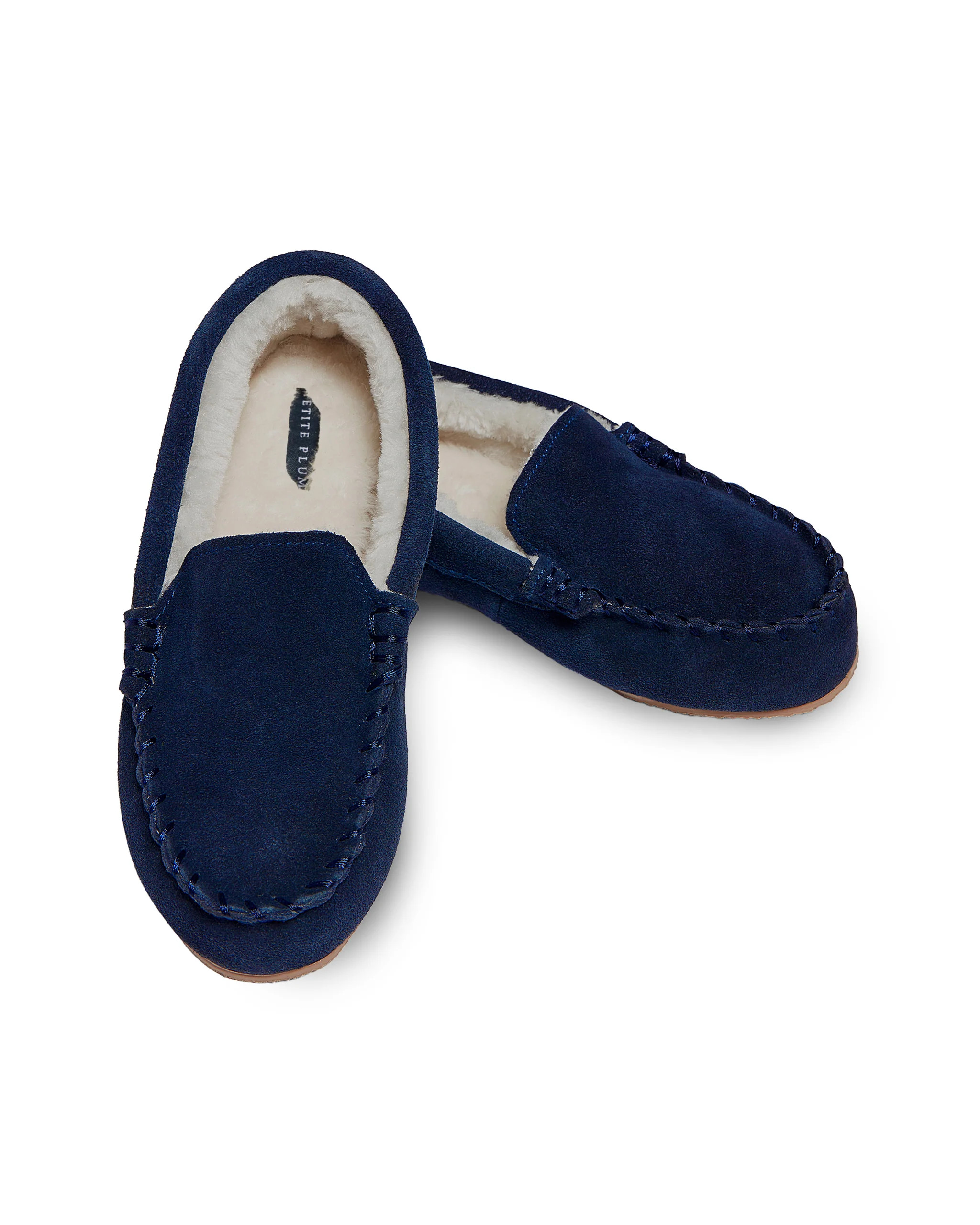 Kid's Suede Slippers in Navy | Petite Plume
