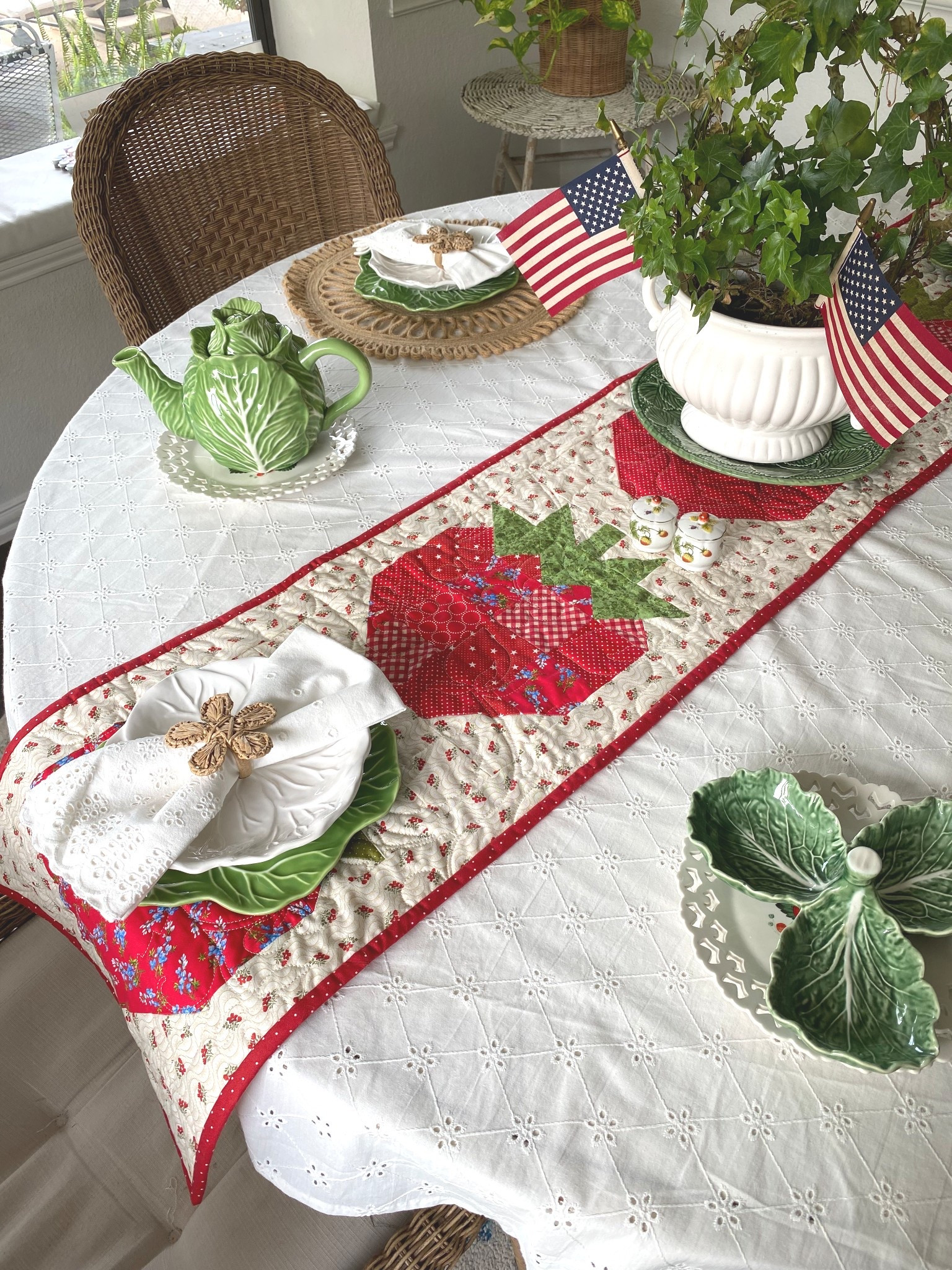 Summer tablescape! Eyelet tablecloth, napkins and napkin rings all linked below!

#LTKHome #LTKParties