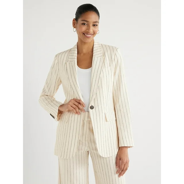 Scoop Women's Ultimate One Button Linen Blazer, Sizes XS-XXL | Walmart (US)