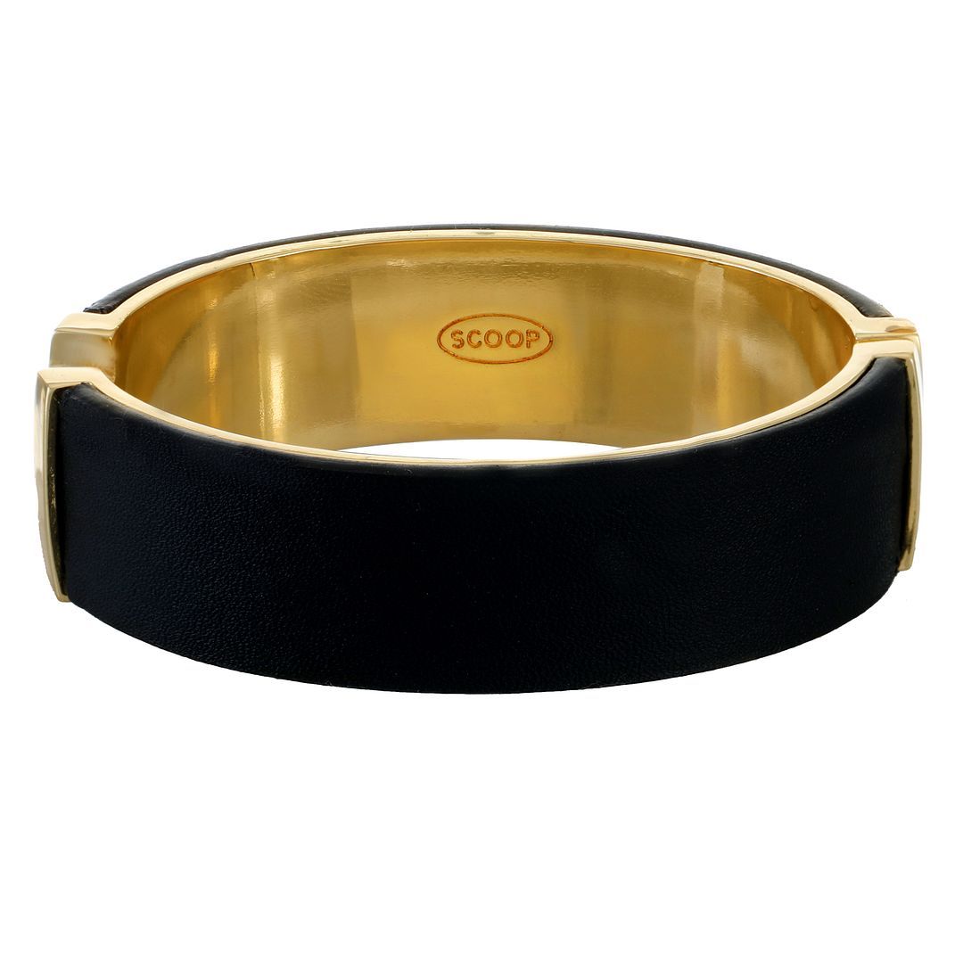 Scoop Women's Faux Leather and 14K Gold Flash Plated Bracelet, Black | Walmart (US)