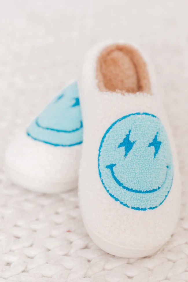 Blue Lightning Bolt Smiley Slippers | Pink Lily