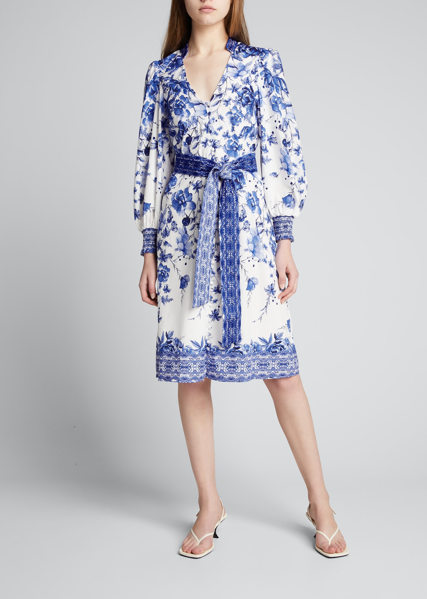 Alice + Olivia Shanley Button-Front Midi Dress with Waist Ties | Bergdorf Goodman