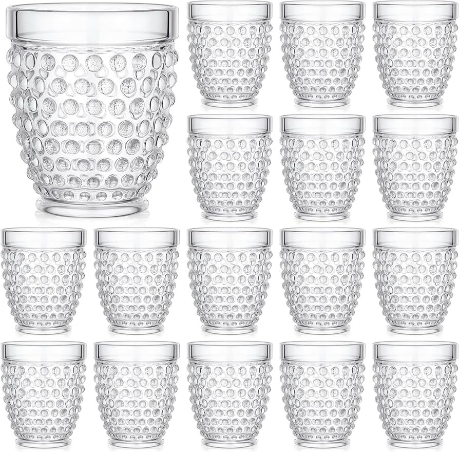 16 Pcs Hobnail Drinking Glasses Vintage Drinkware Acrylic Wine Glasses Old Fashioned 10 oz Plasti... | Amazon (US)