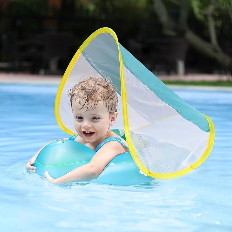 Free Swimming Baby Inflatable Baby Swim Float with Sun Canopy Size Improved Infant Pool Floaties ... | Amazon (US)