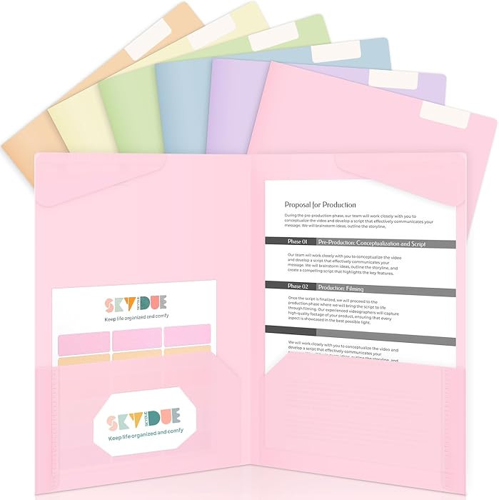 Folders with Pockets and Tabs, 6 Pack Plastic File Folders with 18 Labels, Letter Size School Folders with Pockets, Color-Coded Project Folders for School, Home and Office Soft Pastels Colors | Amazon (US)