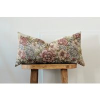 Dusty Pink Floral Lumbar Pillow | Pastel Grey Blue Cover Subtle Jacquard Tapestry Throw 12x24 | Etsy (US)