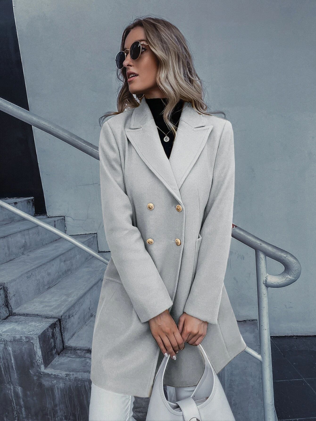 Double Breasted Pocket Pea Coat | SHEIN
