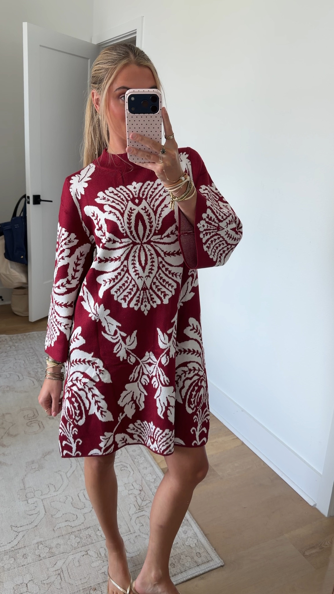 Amazon size small Qiaomai Women's Knit Sweater Dress Floral Jacquard Mock Neck Shift Dress
Trendy Jacquard Print, Mock Neck, Bell Sleeve, Soft Knit Fabric, Casual Daily Wear, Fall Winter Outfit