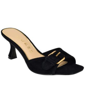 Guess Women's Dista Buckle Kitten Heel Sandals - Beige/Brown Logo | Macy's