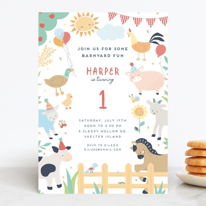 "barnyard fun" - Customizable Children's Birthday Party Invitations in Red by peetie design. | Minted