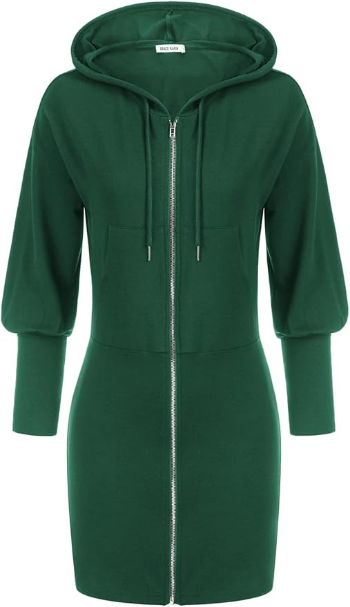 GRACE KARIN Women's Zip up Hoodie Bodycon Dresses Long Lantern Sleeve Sweatshirts Kangaroo Pocket... | Amazon (US)