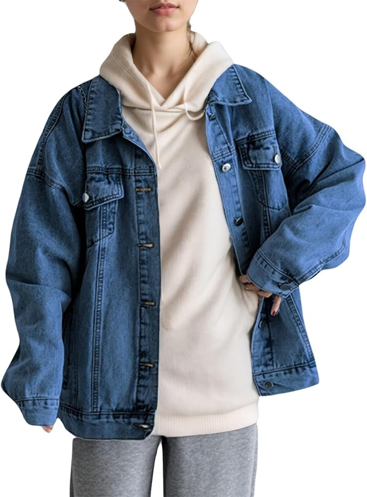 LifeShe Oversized Denim Jacket Women Boyfriend Long Jean Jacket Fall Loose Shacket Trucker Coats | Amazon (US)