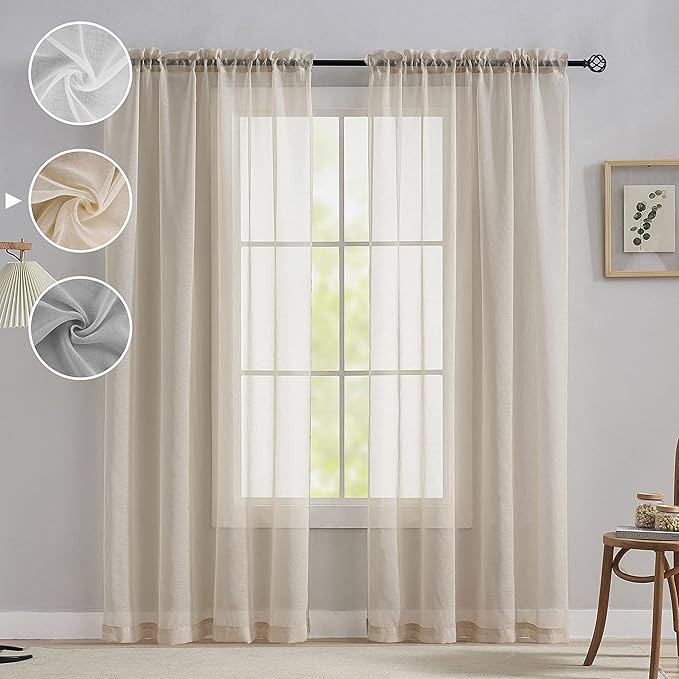 Home Brilliant Linen Net Curtains 96 Drop Voile Curtain Semi Transparent Window Panels for Patio,... | Amazon (UK)
