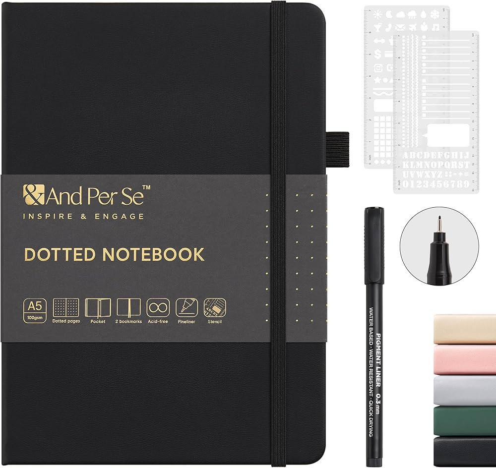 &And Per Se Dotted Journal Notebook, A5 Hardcover Leather Bullet Dotted Journal, 176 Numbered Pag... | Amazon (US)