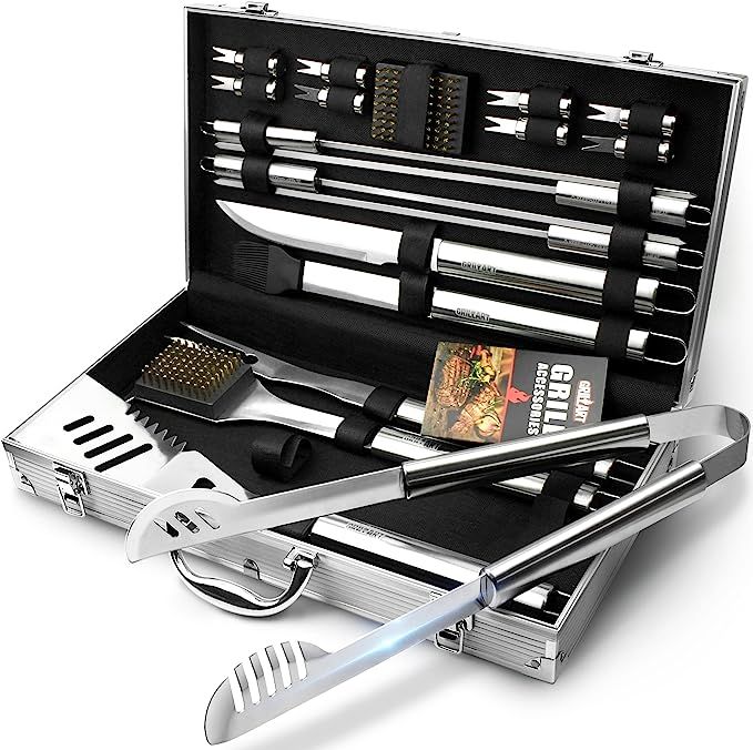 GRILLART BBQ Grill Utensil Tools Set Reinforced BBQ Tongs 19-Piece Stainless-Steel Barbecue Grill... | Amazon (US)