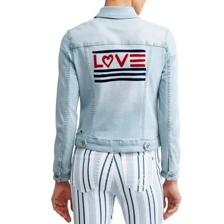 EV1 from Ellen DeGeneres - Love Flag Bleached Denim Jacket Women's - Walmart.com | Walmart (US)