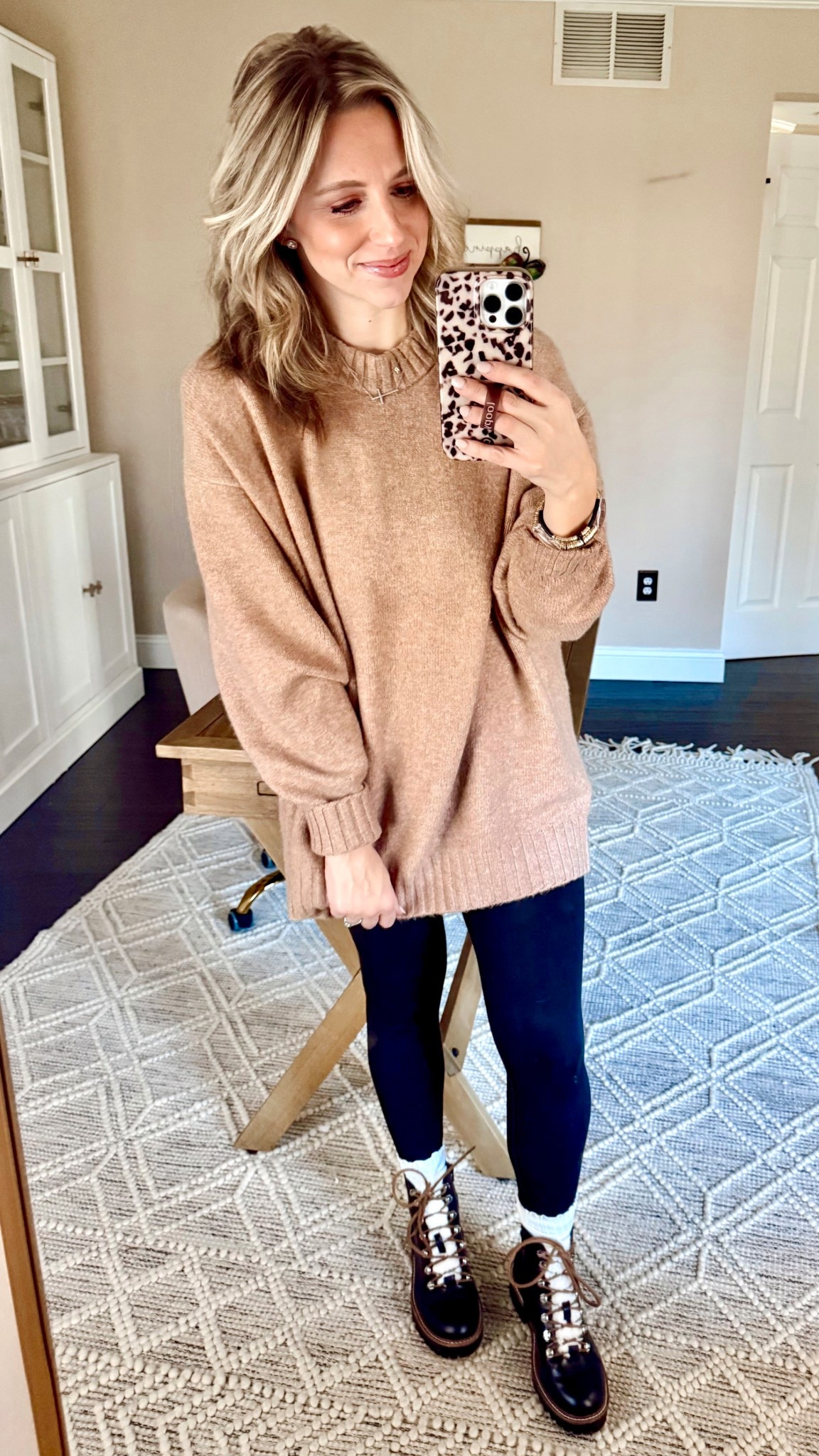 Love this oversized sweater. Wearing a medium and it’s the perfect length for leggings. 

#LTKmomlife #LTKCyberWeek #LTKFindsUnder50