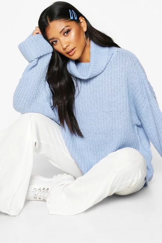 Rib Knit Wide Sleeve Turn Up Cuff Jumper | Boohoo.com (UK & IE)