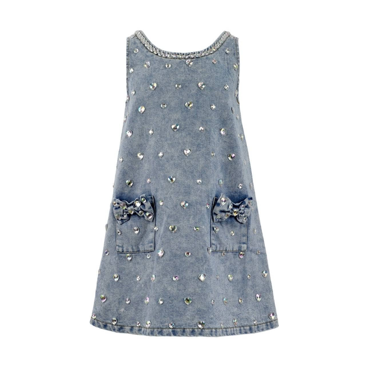 Crystal Heart Denim Bow Dress | Lola + The Boys
