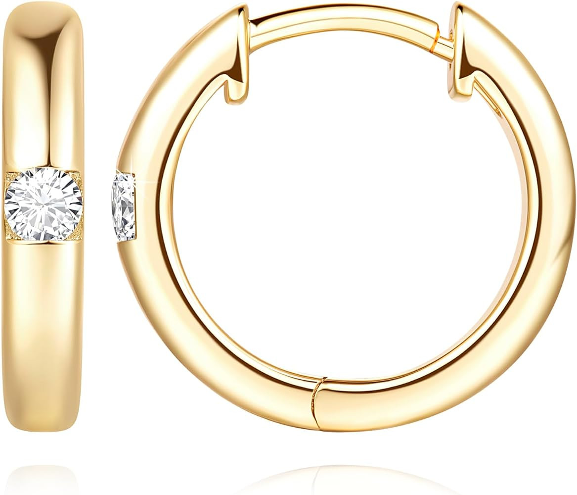 Gold Earrings for Women 14K Gold Hoop Earrings for Women Radiant Cubic Zirconia Comfortable Huggi... | Amazon (US)