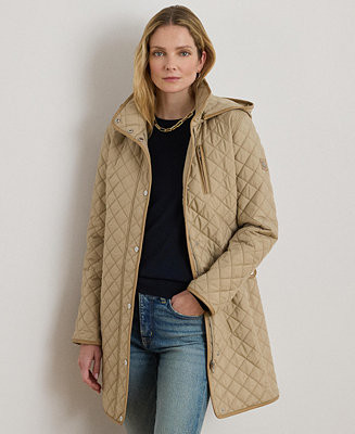 Lauren Ralph Lauren Womens Hooded Quilted Faux-Suede-Trim Coat - Macy's | Macy's