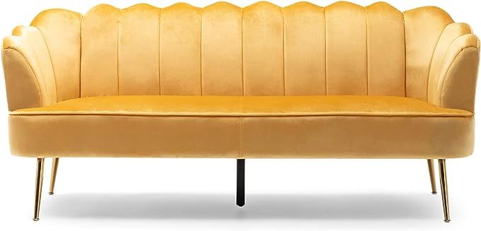 Reitz Channel Stitch 3 Seater Shell Sofa - Velvet - Honey Yellow/Gold | Amazon (US)