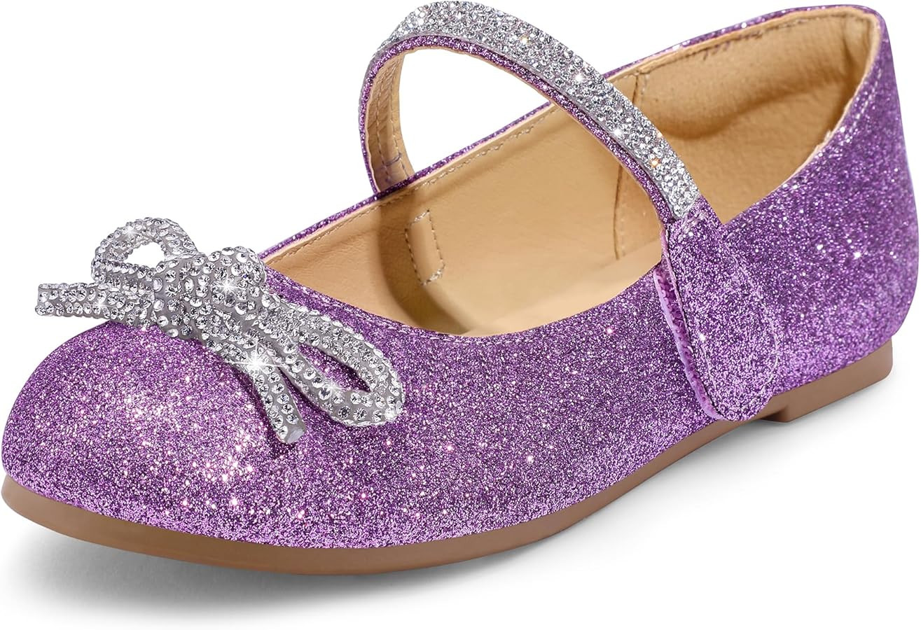 K KomForme Girl's Bow Mary Jane Dress Shoes Ballet Princess Flats with Rhinestone Strap for Party... | Amazon (US)