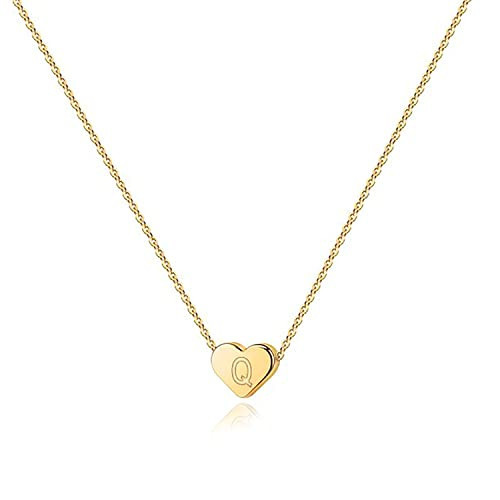 PAVOI 14K Yellow Gold Plated Mini Dainty Heart Initial Necklace | Slider Adjustable Necklace - 18" | Letter Necklaces for Women - Valentines Day Trendy Jewelry | Q Initial | Amazon (US)