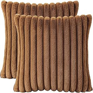 AmHoo Pack of 2 Decorative Throw Pillow Covers Faux Rabbit Fur Cozy Velvet Super Soft Fuzzy Strip... | Amazon (US)