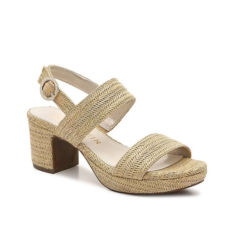 Anne Klein Padrino Platform Sandal - Women's - Tan Woven Raffia - Block Platform Slingback | DSW