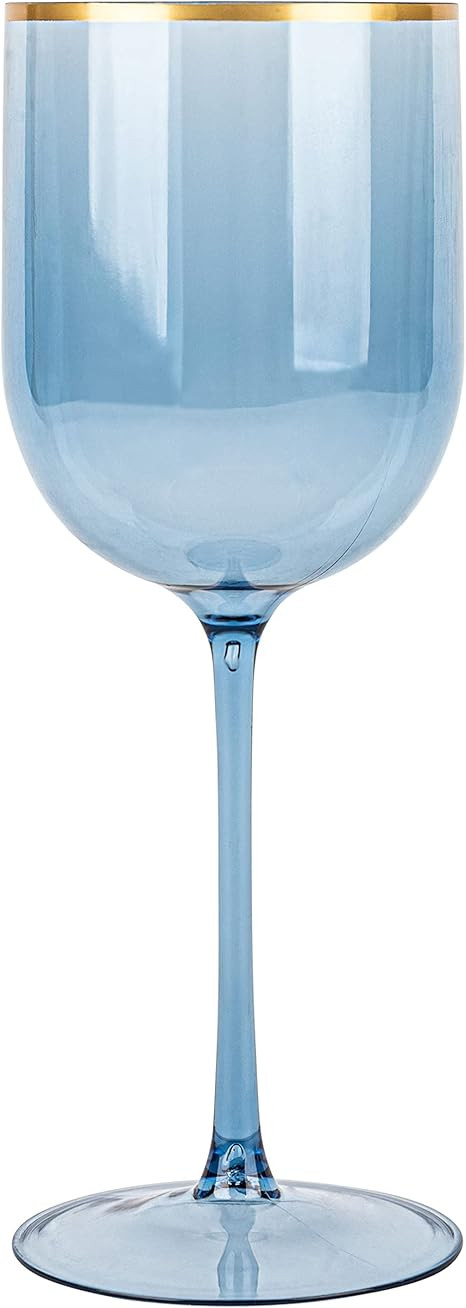 PLASTICPRO Blue Wine Cup with Gold rim Plastic Wine Glasses Set of 5 Elegant Wine Goblets Hard Pl... | Amazon (US)