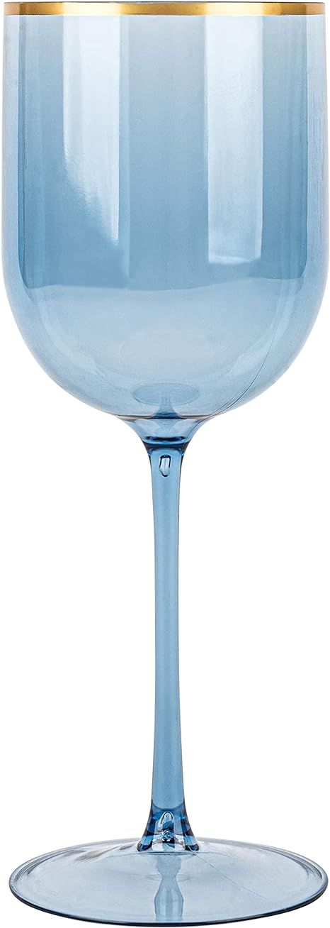 PLASTICPRO Blue Wine Cup with Gold rim Plastic Wine Glasses Set of 5 Elegant Wine Goblets Hard Pl... | Amazon (US)