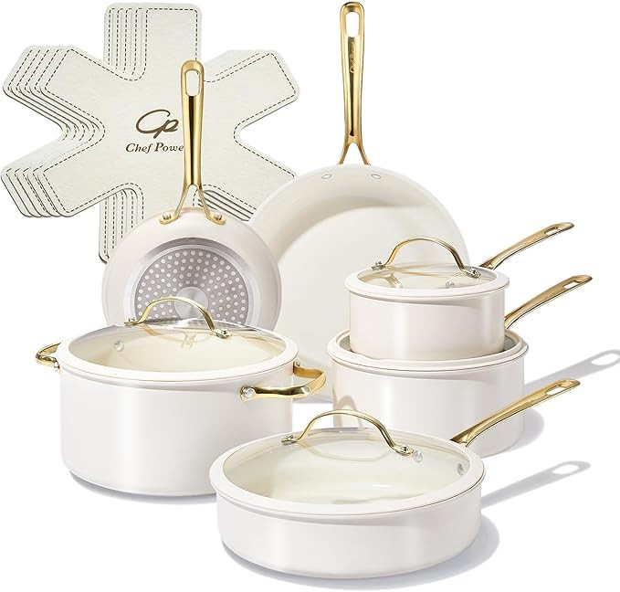 Ceramic Cookware Sets, 15Pcs Pots and Pans Set Non Stick, Cookware Set with Stainless Steel Handl... | Amazon (US)