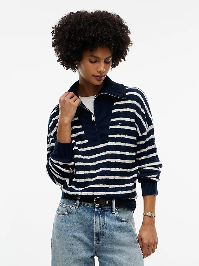 Pure Wool Cable Knit Quarter-Zip Jumper | Tommy Hilfiger UK