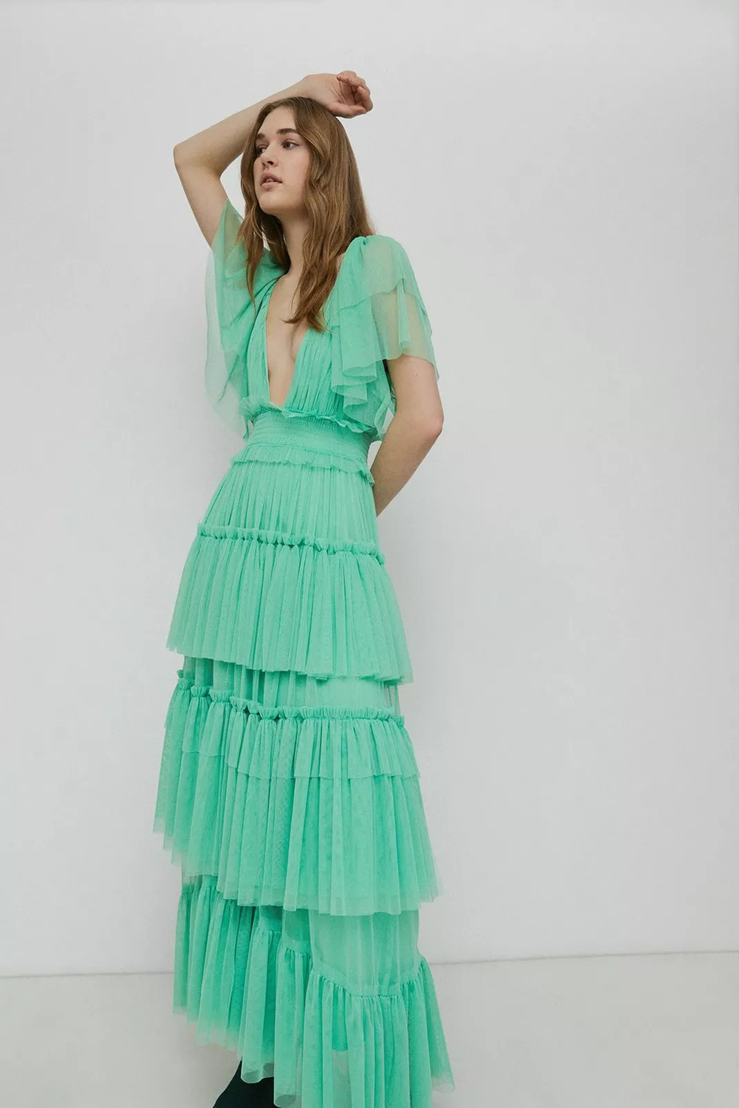 Tulle V Neck Tiered Maxi Dress | Nasty Gal (US)