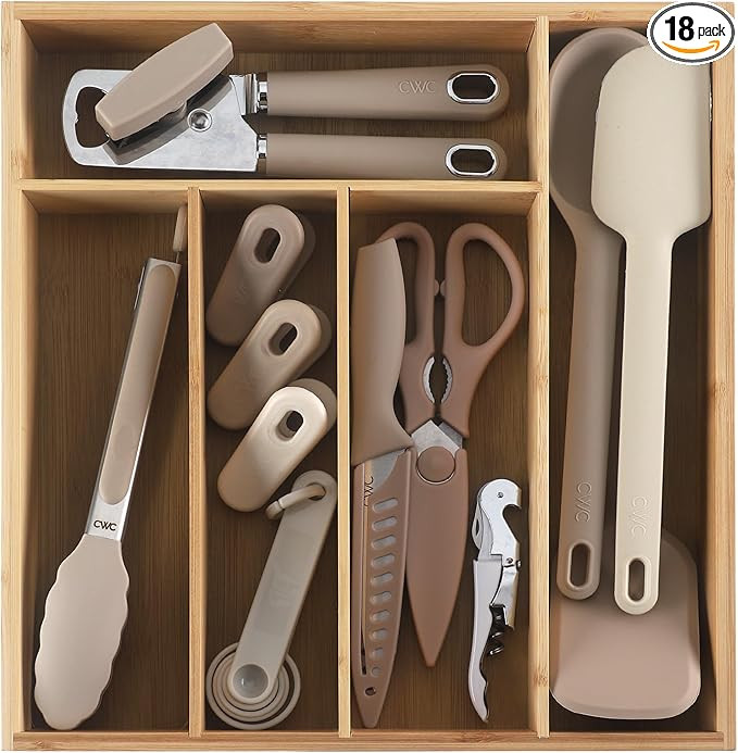 COOK WITH COLOR Bamboo Kitchen Utensil Set with Drawer Organizer | Cooking Tools and Storage Cadd... | Amazon (US)