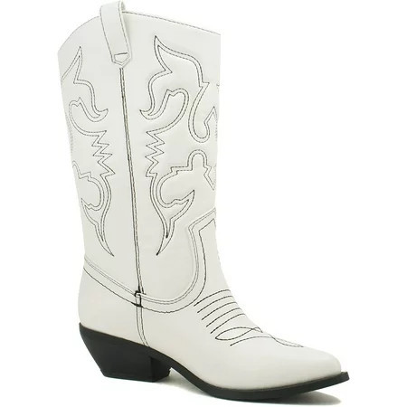 Soda Women Cowgirl Cowboy Western Stitched Boots Pointy Toe Knee High Reno-S White with Black Stitching 8.5 | Walmart (US)
