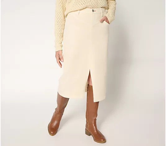 Peace Love World Regular V-Yoke Denim Midi Skirt | QVC