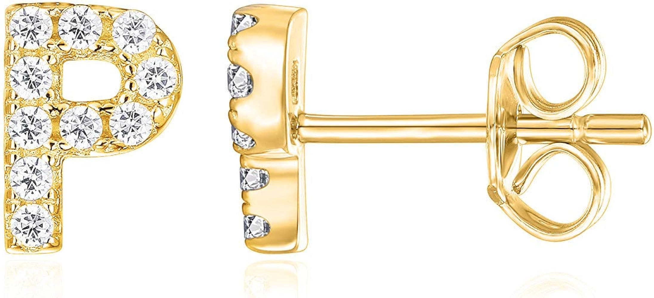 PAVOI 14K Gold Plated 925 Sterling Silver Cubic Zirconia Initial Letter Stud Earrings for Women |... | Amazon (US)