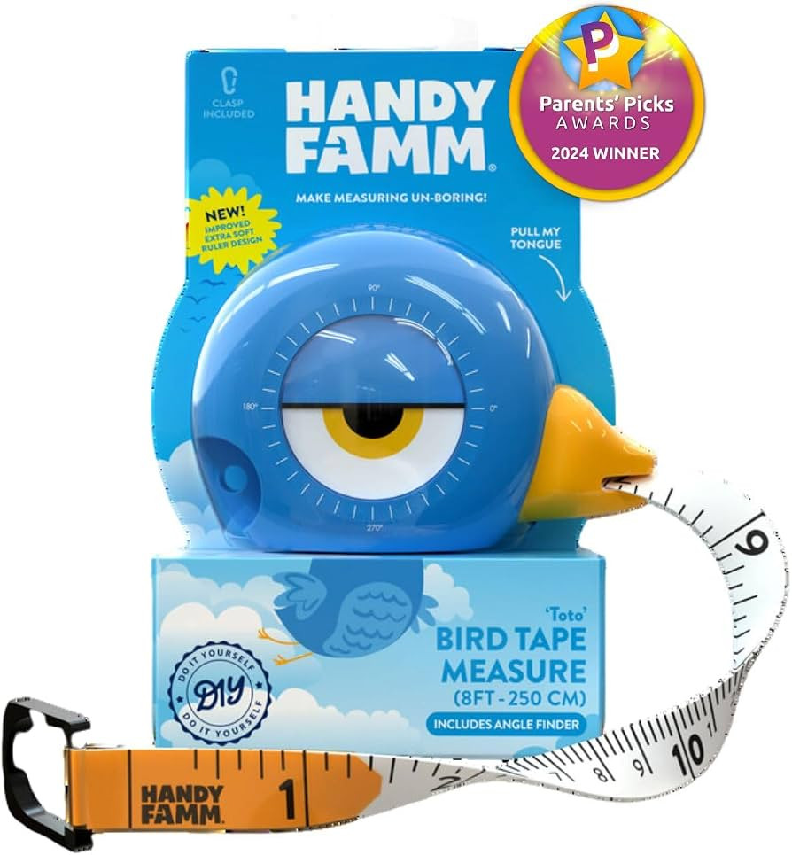Handy Famm 8Ft Animal-Shaped Kids Tape Measure, Level & Protractor Angle Finder, Fun Educational ... | Amazon (US)