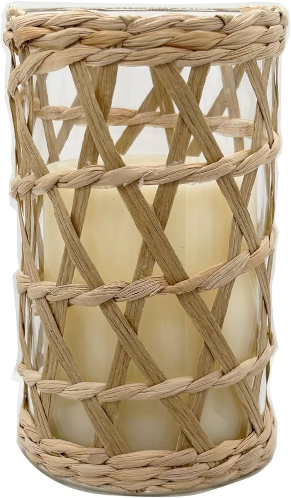 Rattan Woven Tea Light Candle Holder, Decorative Vintage Rustic Wicker Votive Glass Candle Lanter... | Amazon (US)
